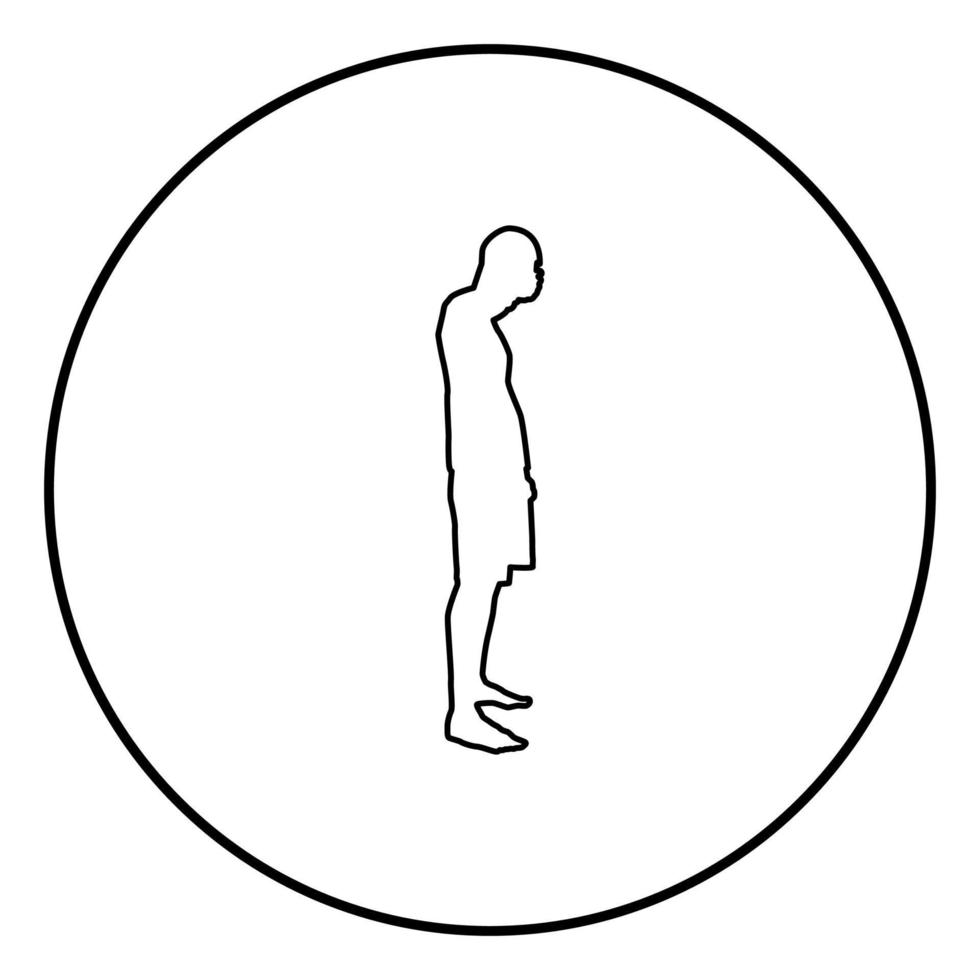 Man closing his eyes his hands silhouette side view icon black color illustration in circle round vector