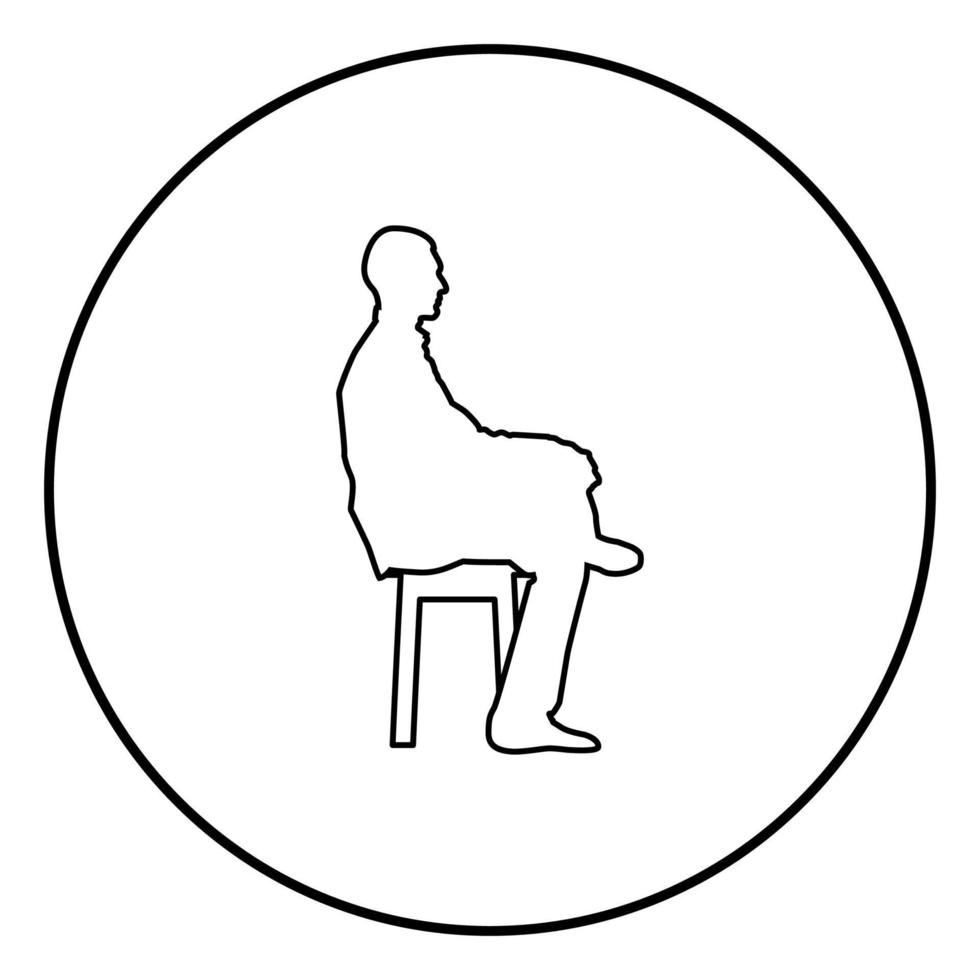 Man sitting pose Young man sits on a chair with his leg thrown silhouette icon black color illustration in circle round vector