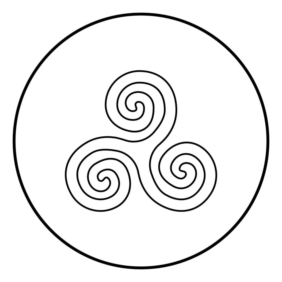 Triskelion or triskele symbol sign icon outline black color vector in circle round illustration flat style image