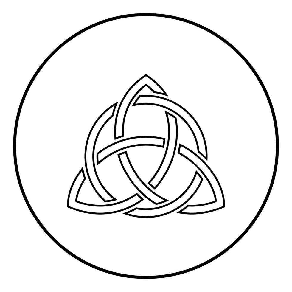 Triquetra in circle Trikvetr knot shape Trinity knot icon outline black color vector in circle round illustration flat style image