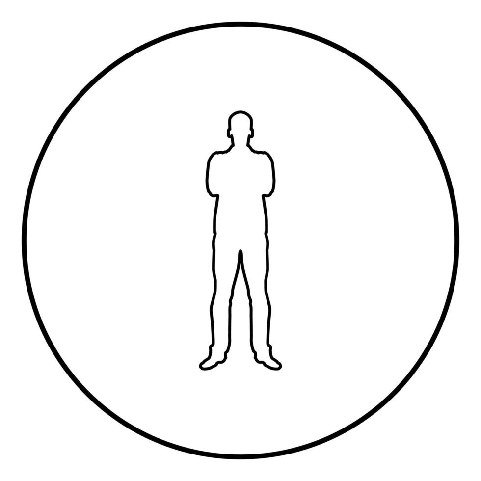 hombre con brazos cruzados concepto de confianza icono de hombre de negocios contorno vector de color negro en círculo redondo ilustración imagen de estilo plano