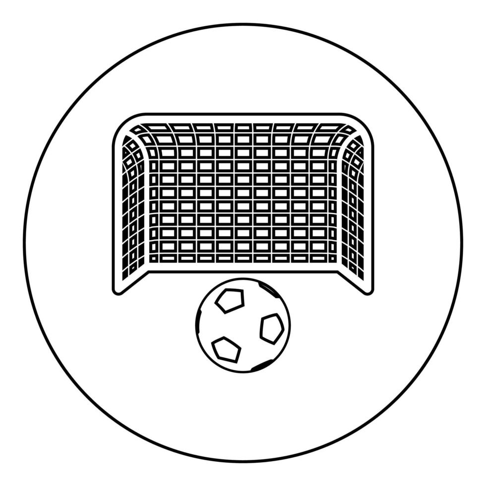 pelota de fútbol y concepto de penalización de puerta aspiración de gol icono de portería de fútbol grande en círculo contorno redondo color negro ilustración vectorial imagen de estilo plano vector