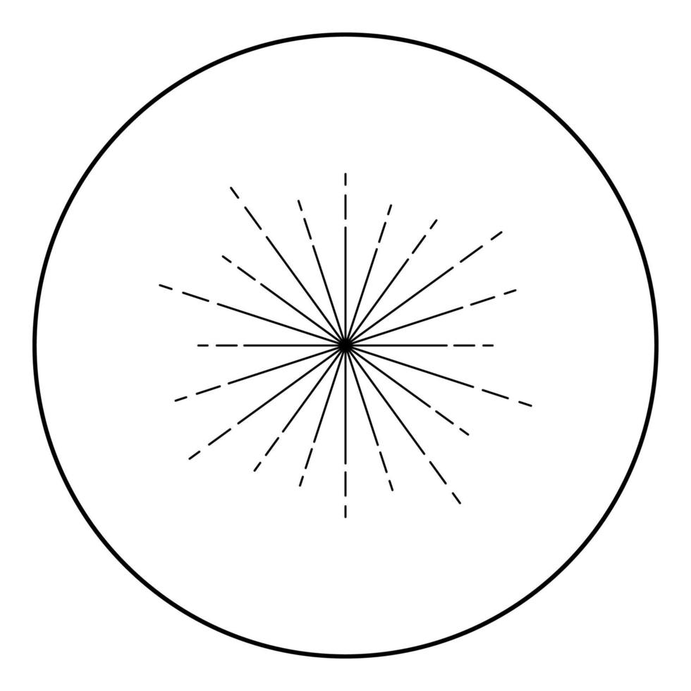 Sunburst Fireworks rays Radial ray Beam lines Sparkle Glaze Flare Starburst concentric radiance lines icon in circle round outline black color vector illustration flat style image