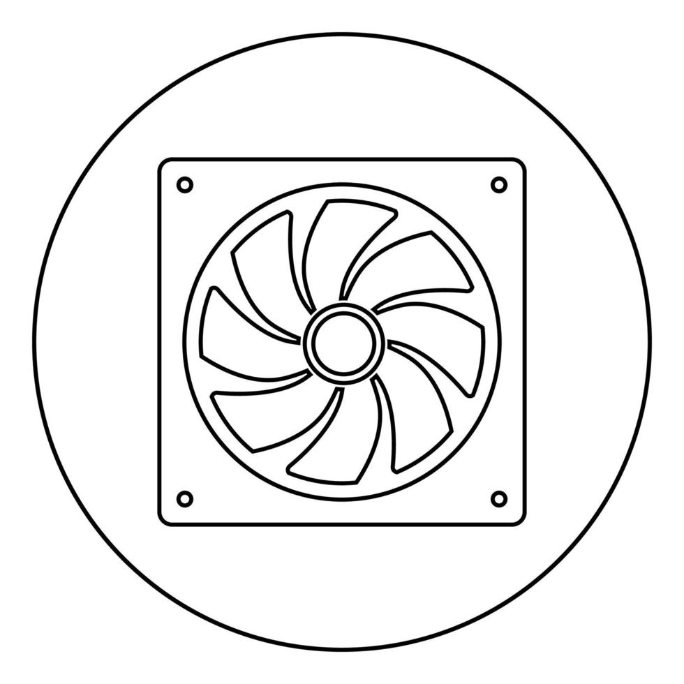 Fan for computer processor Cooler CPU cooling system Ventilator icon in circle round outline black color vector illustration flat style image