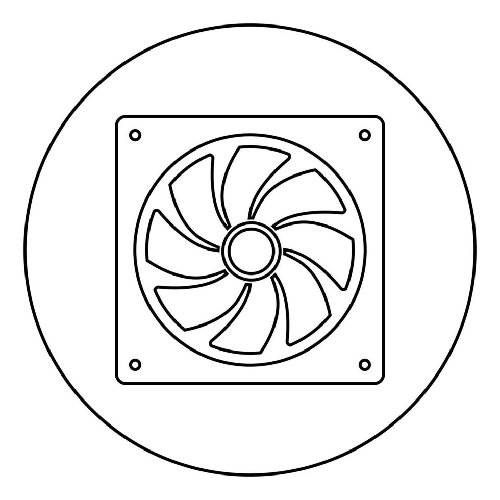 Fan for computer processor Cooler CPU cooling system Ventilator icon in circle round outline black color vector illustration flat style image