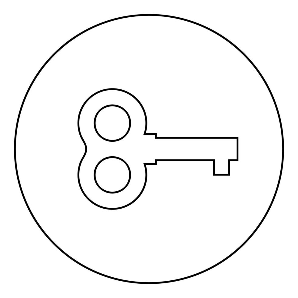 Toy key winding use butterfly shape Retro winder Clock clockwork movement concept icon in circle round outline black color vector illustration flat style image