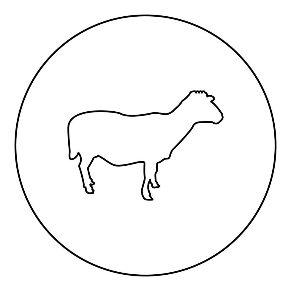 oveja oveja ganado doméstico animal de granja hendida cordero ganado silueta en círculo redondo negro color vector ilustración contorno contorno estilo imagen
