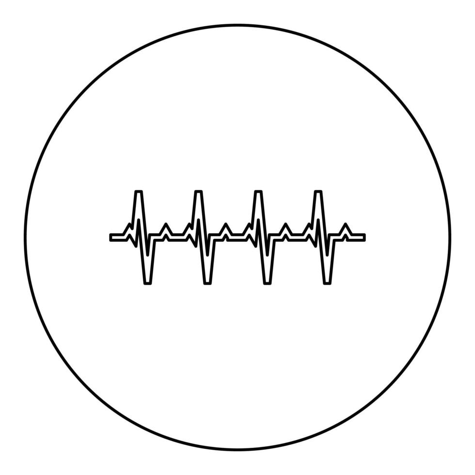 pulso gráfico latido del corazón cardiograma ritmo gráfico ecg ecocardiograma icono en círculo redondo negro color vector ilustración imagen contorno línea delgada estilo