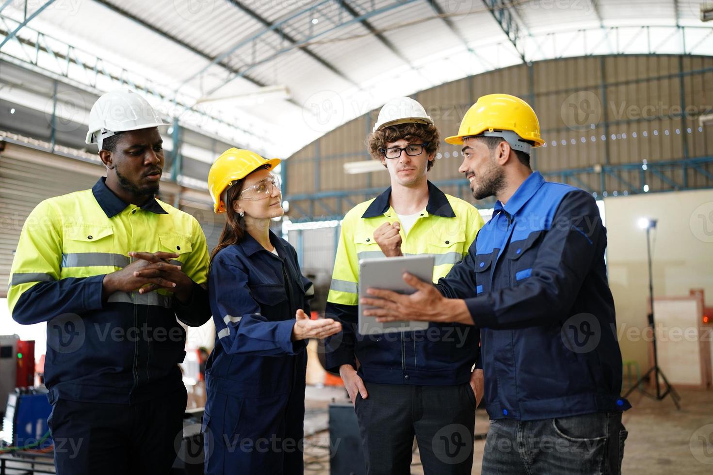 Professional men engineer worker skills quality, maintenance, training industry factory worker , warehouse Workshop for factory operators, mechanical engineering team production. photo