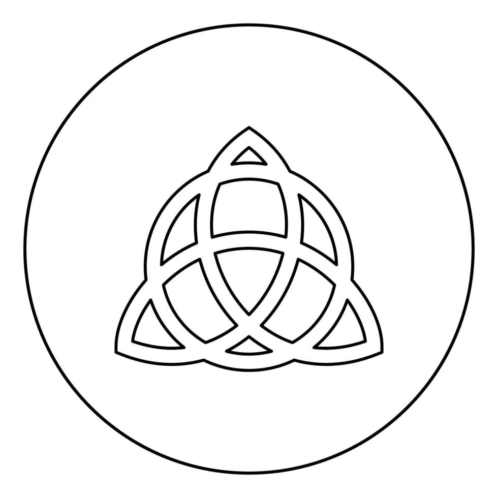 Trikvetr knot with circle Power of three viking symbol tribal for tattoo Trinity knot icon in circle round outline black color vector illustration flat style image