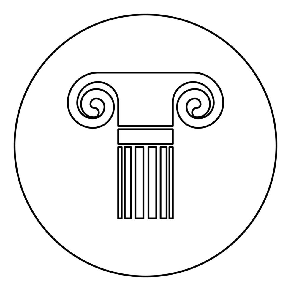columna estilo antiguo columna clásica antigua arquitectura elemento pilar griego romano icono de columna en círculo contorno redondo color negro ilustración vectorial imagen de estilo plano vector
