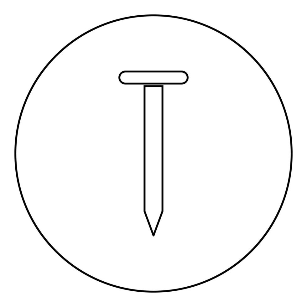 icono de clavo de hierro en círculo contorno redondo color negro vector ilustración estilo plano imagen