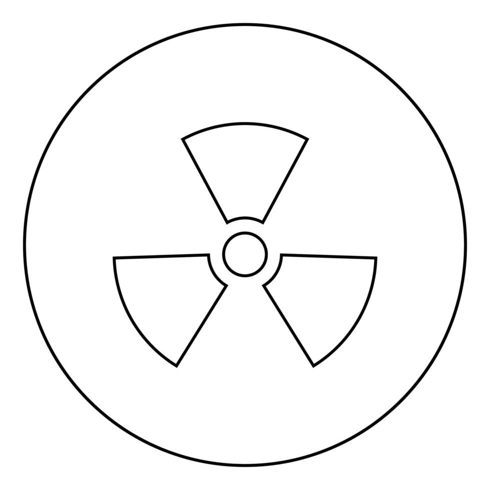 símbolo de radiactividad icono de signo nuclear en círculo contorno redondo color negro ilustración vectorial imagen de estilo plano vector