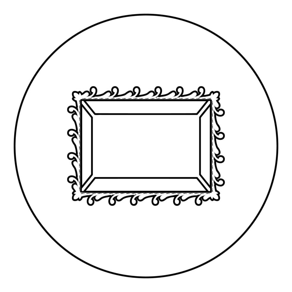 Picture frame icon in circle round outline black color vector illustration flat style image