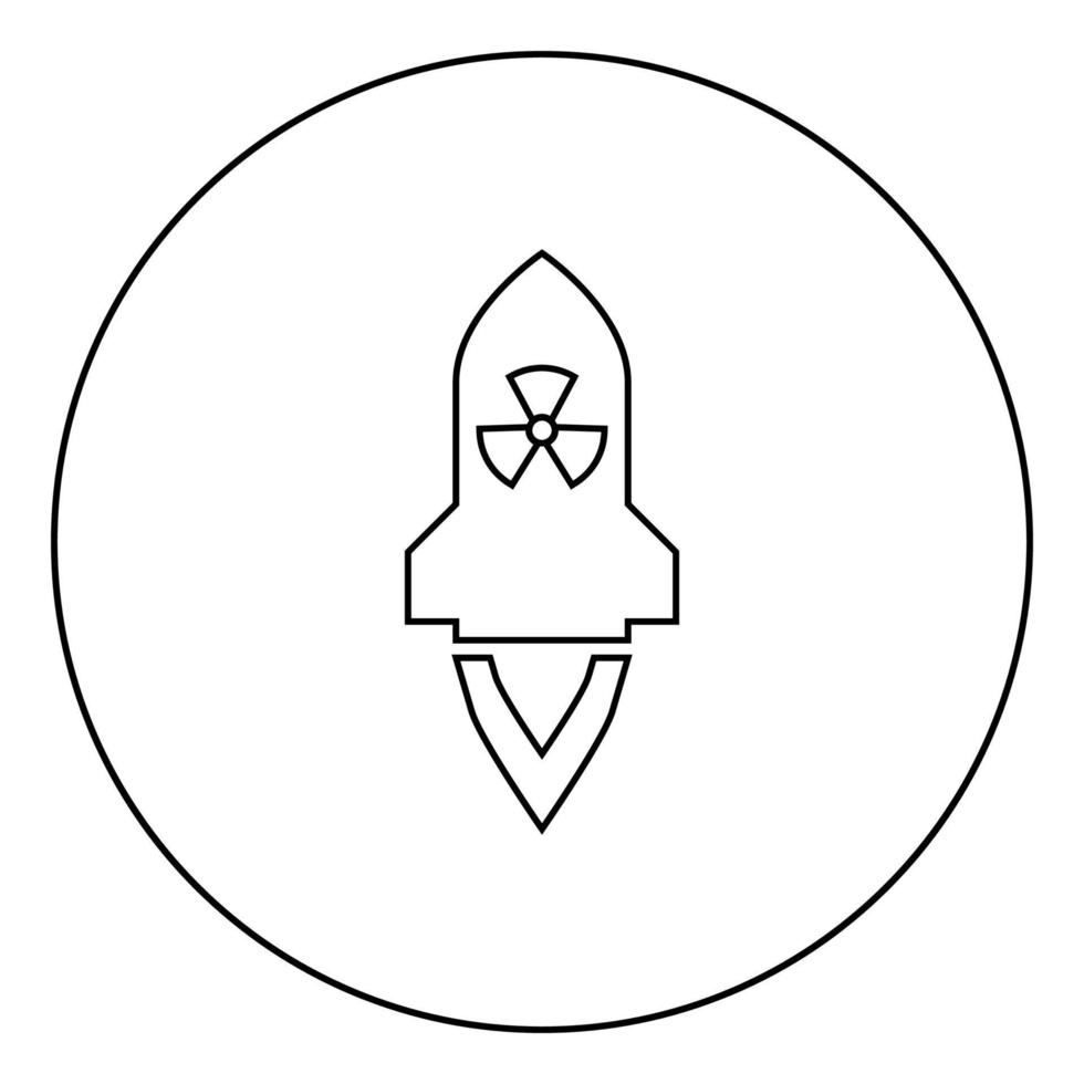 Atomic rocket flying Nuclear missile weapons Radioactive bomb Military concept icon in circle round outline black color vector illustration flat style image