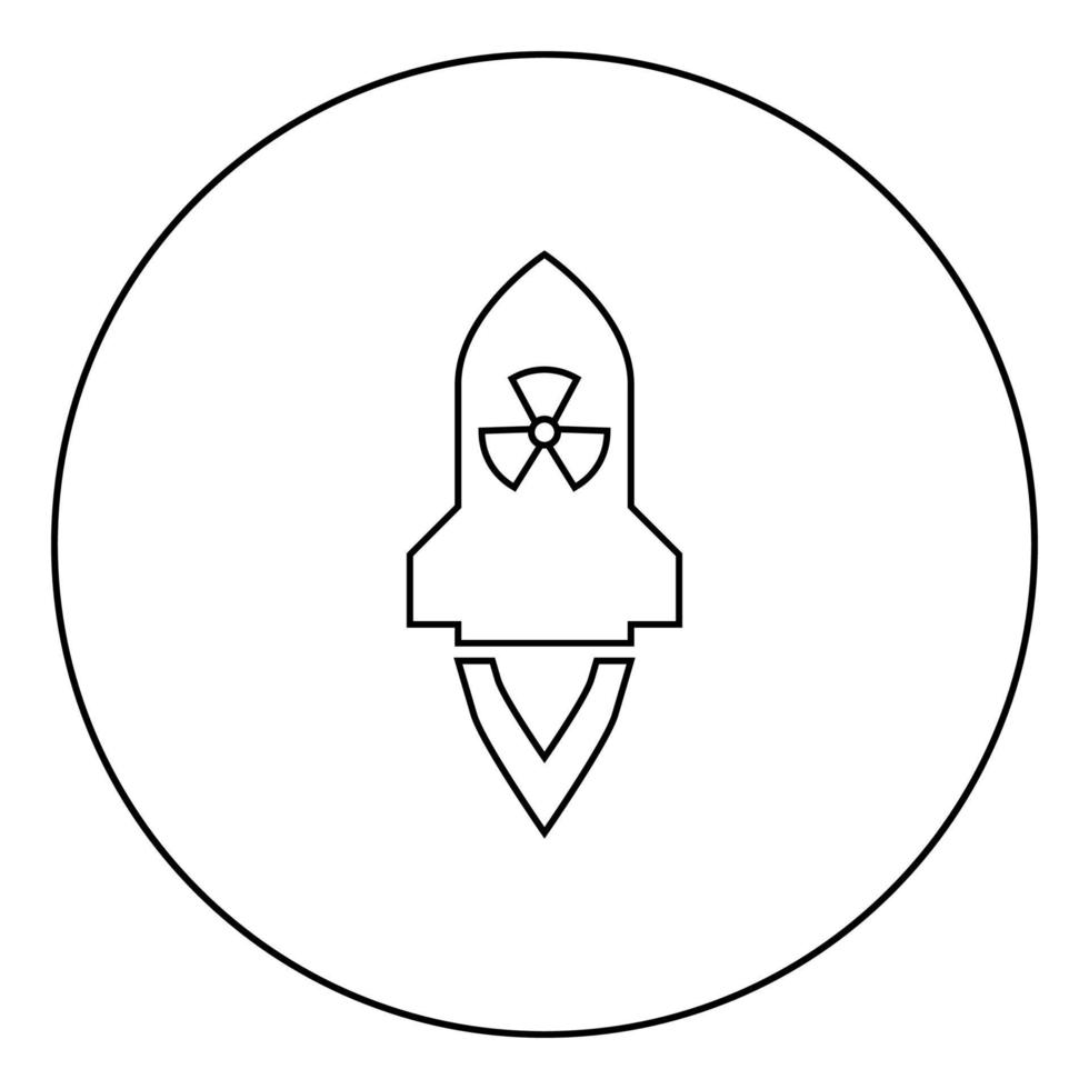 Atomic rocket flying Nuclear missile weapons Radioactive bomb Military concept icon in circle round outline black color vector illustration flat style image