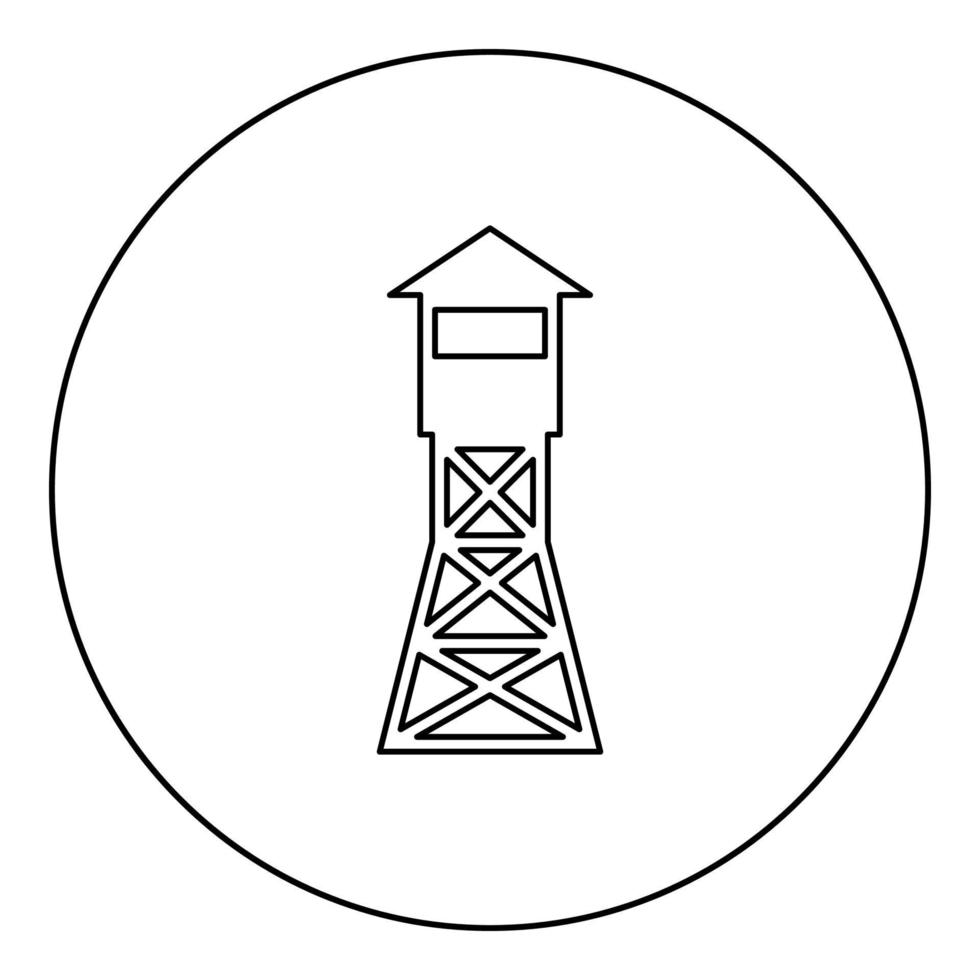 Watching tower Overview forest ranger fire site icon in circle round black color vector illustration solid outline style image