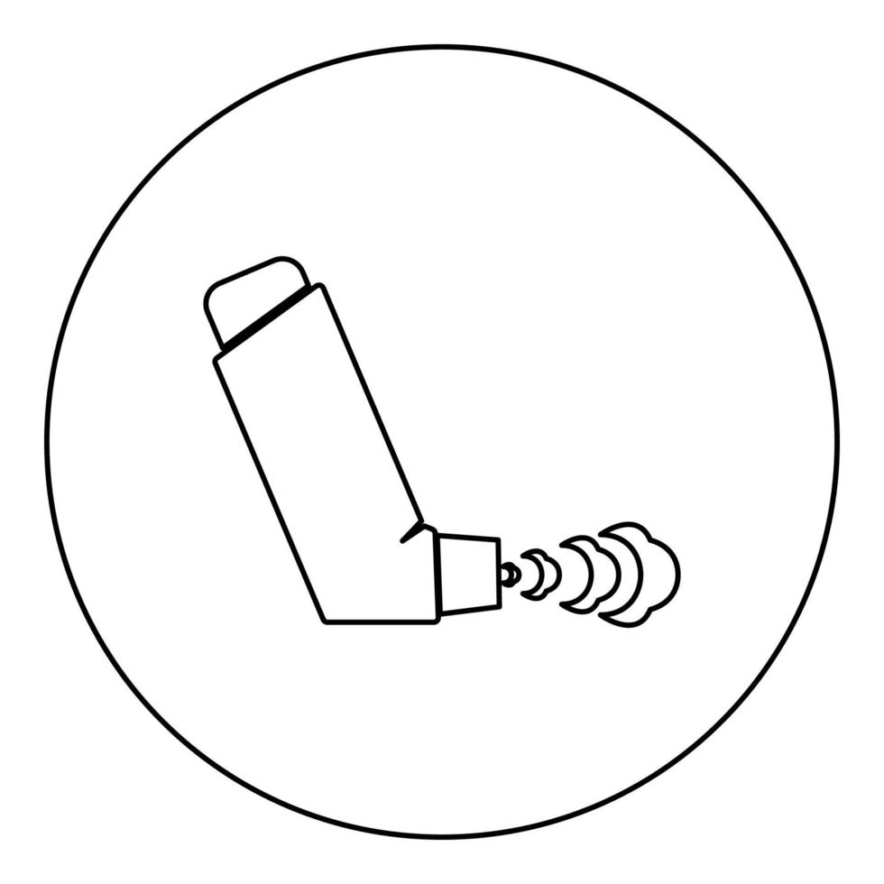 Hand Inhaler spray for treatment asthma cough relief concept Inhalation allergic patient icon in circle round black color vector illustration image outline contour line thin style