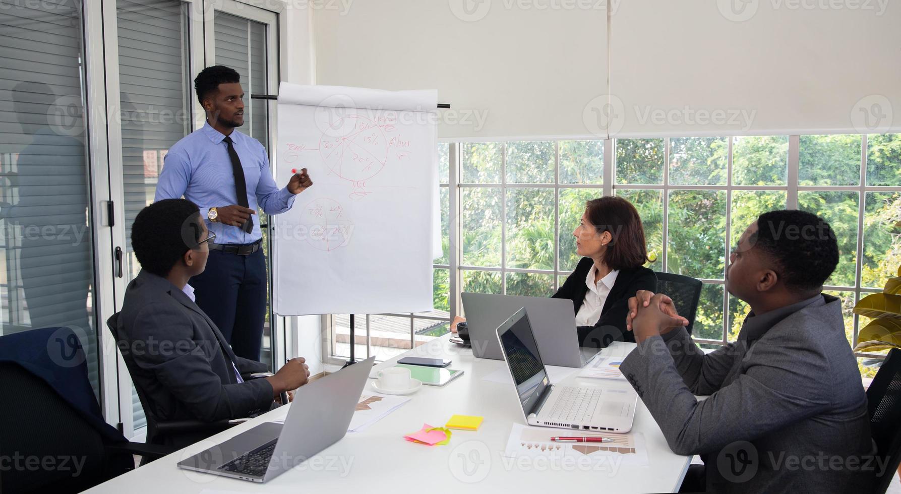 People at the office having a business meeting near an accountability board Young start-up business team working in meeting room. photo