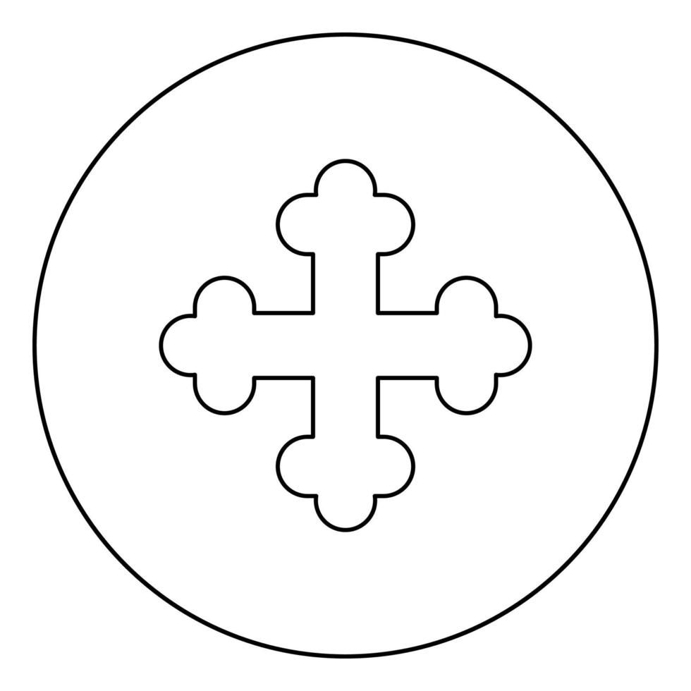 Cross trefoil shamrock Cross monogram Religious cross icon in circle round outline black color vector illustration flat style image
