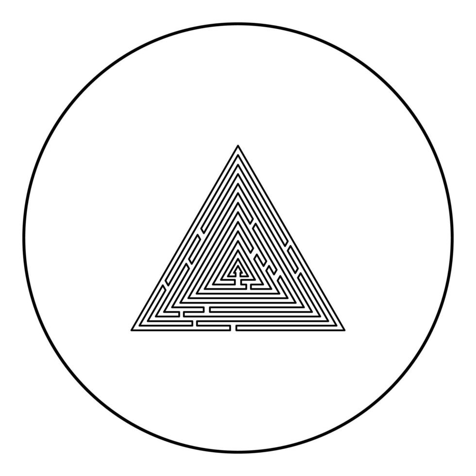 Triangular labyrinth Maze conundrum Labyrinth conundrum icon in circle round outline black color vector illustration flat style image
