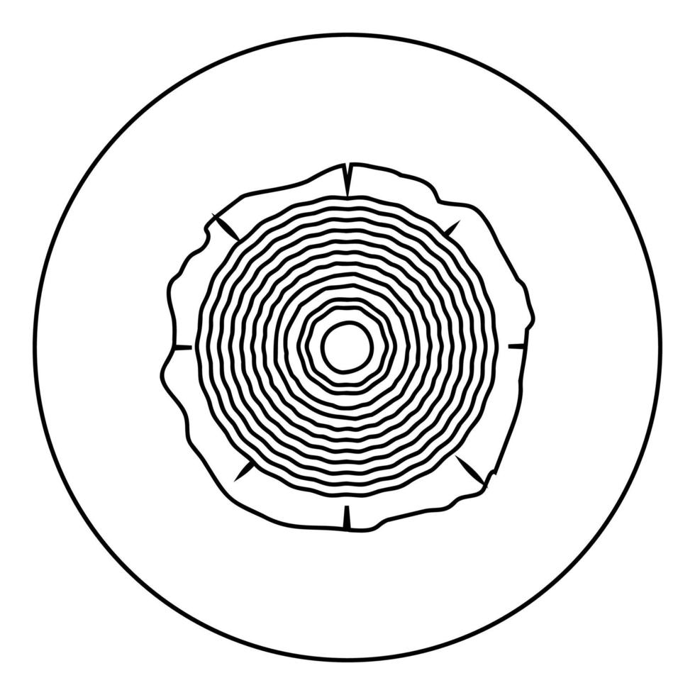 cortar anillos de madera de árbol tronco madera icono de textura de madera en círculo contorno redondo color negro ilustración vectorial imagen de estilo plano vector