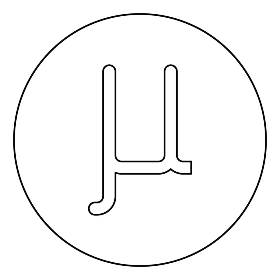 Mu greek symbol small letter lowercase font icon in circle round outline black color vector illustration flat style image