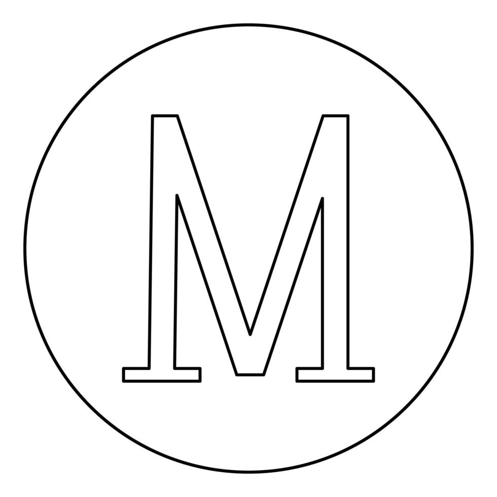 Mu greek symbol capital letter uppercase font icon in circle round outline black color vector illustration flat style image