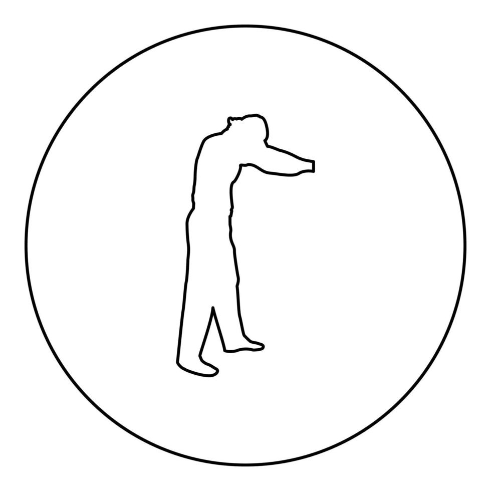 Man dressing sweater Clothes concept Put on his pullover silhouette in circle round black color vector illustration contour outline style image