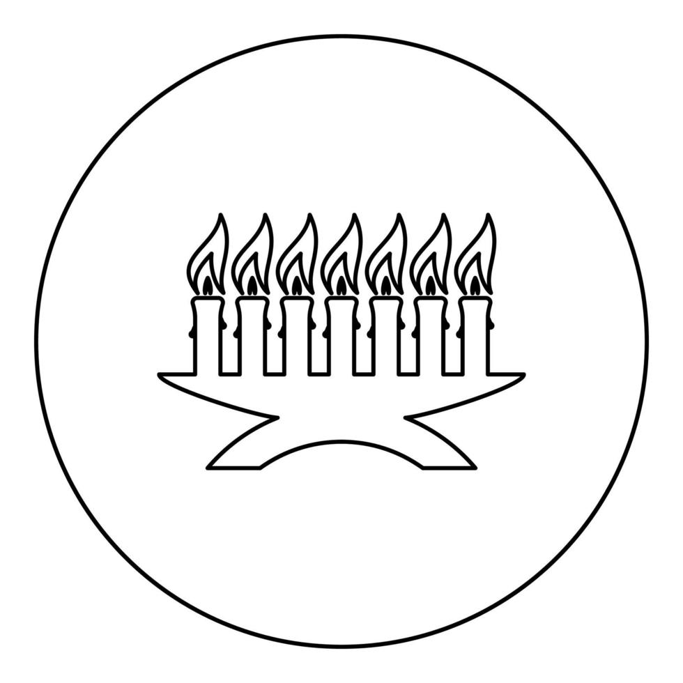 Kwanzaa candles glowing African holiday Seven candle on candlestick American ethnic cultural holiday icon in circle round black color vector illustration solid outline style image