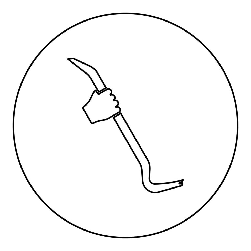 Crowbar in hand holding tool use Arm using Multifunctional utility bar icon in circle round black color vector illustration solid outline style image