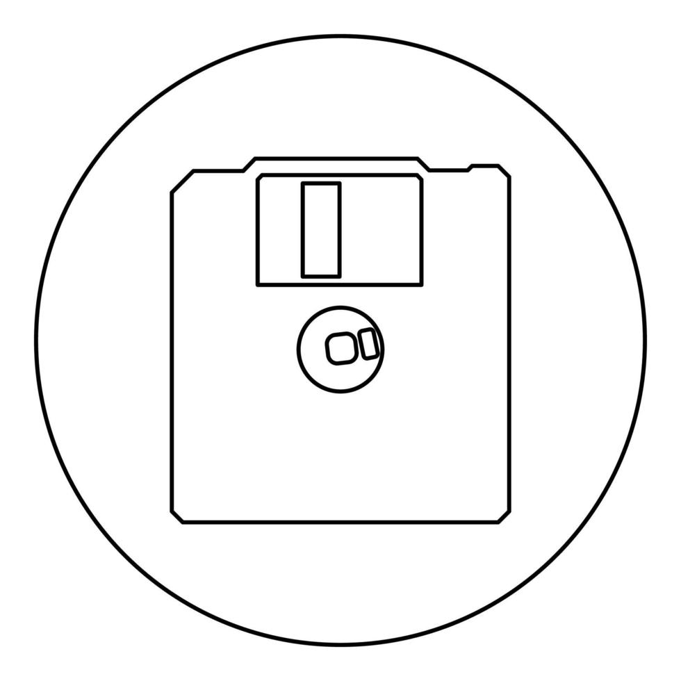 Diskette floppy disk storage concept icon in circle round black color vector illustration image outline contour line thin style