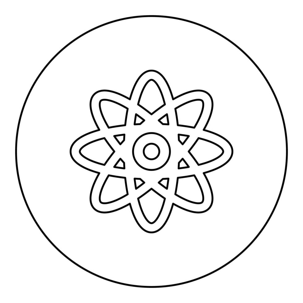 Atom molecular sign icon in circle round black color vector illustration image outline contour line thin style