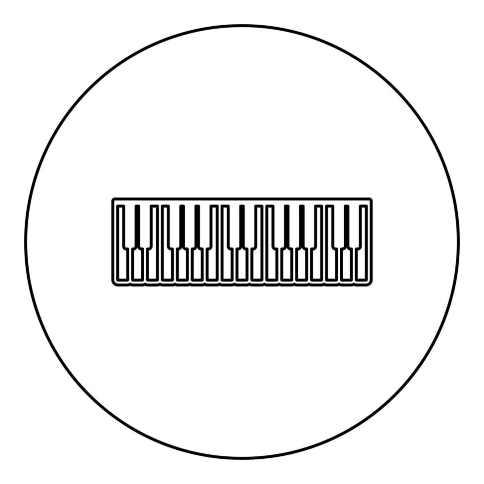 Pianino music keys ivory synthesizer icon in circle round black color vector illustration image outline contour line thin style