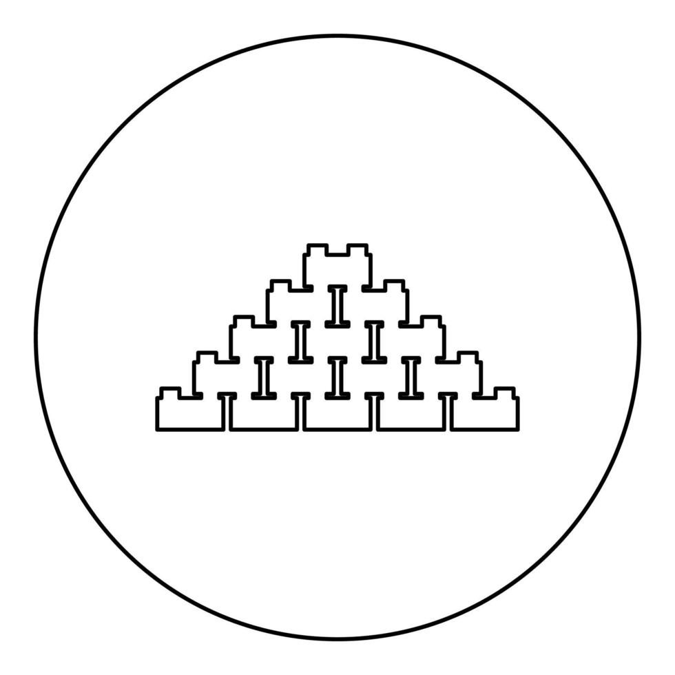 Pyramid of bricks icon in circle round black color vector illustration image outline contour line thin style
