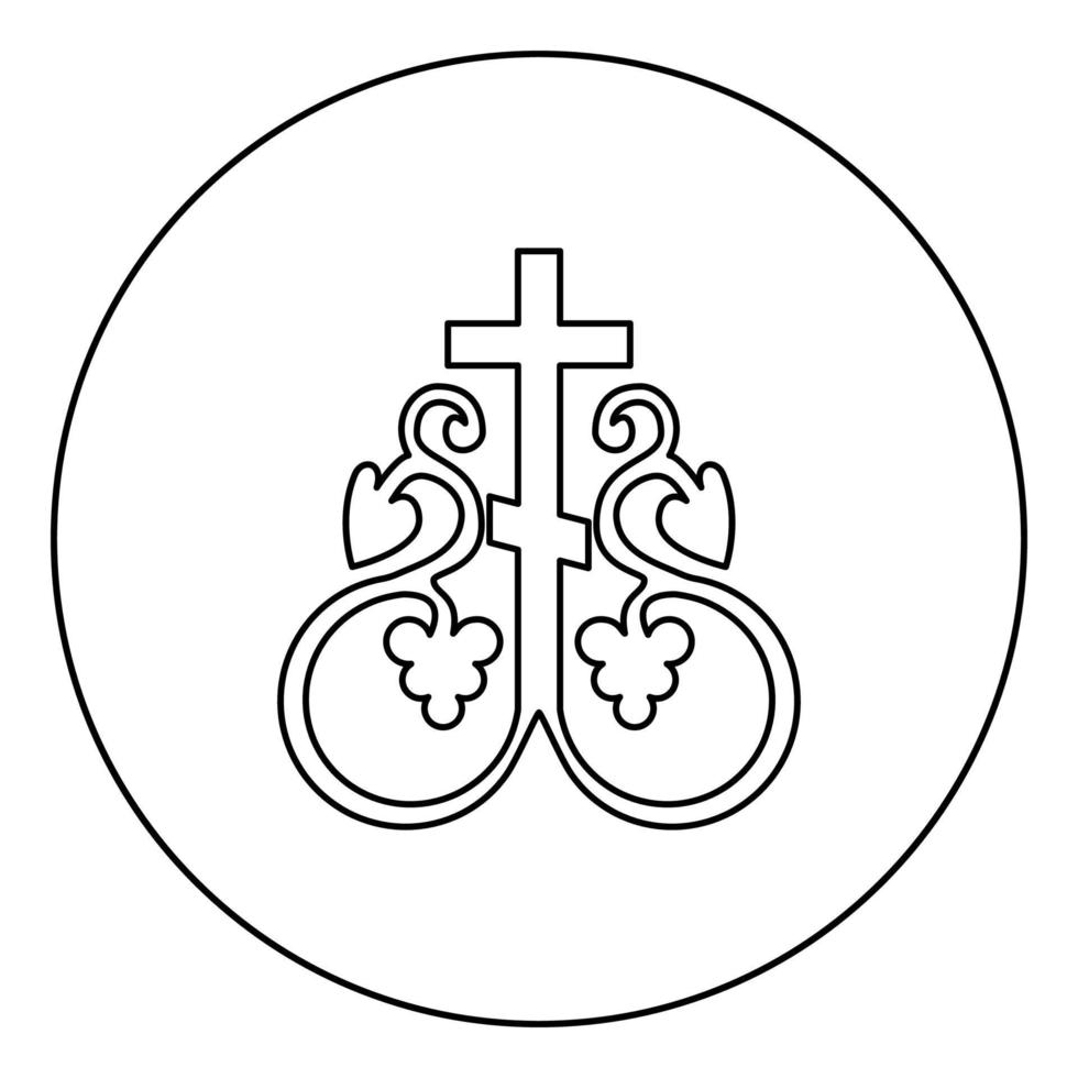 Cross vine Cross monogram Symbol secret communion sign Religious cross anchors icon in circle round outline black color vector illustration flat style image