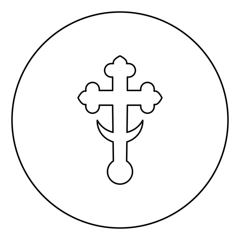 trébol de trébol cruzado en la cúpula de la iglesia domical con monograma de cruz de media luna icono de cruz religiosa en círculo contorno redondo color negro ilustración vectorial imagen de estilo plano vector