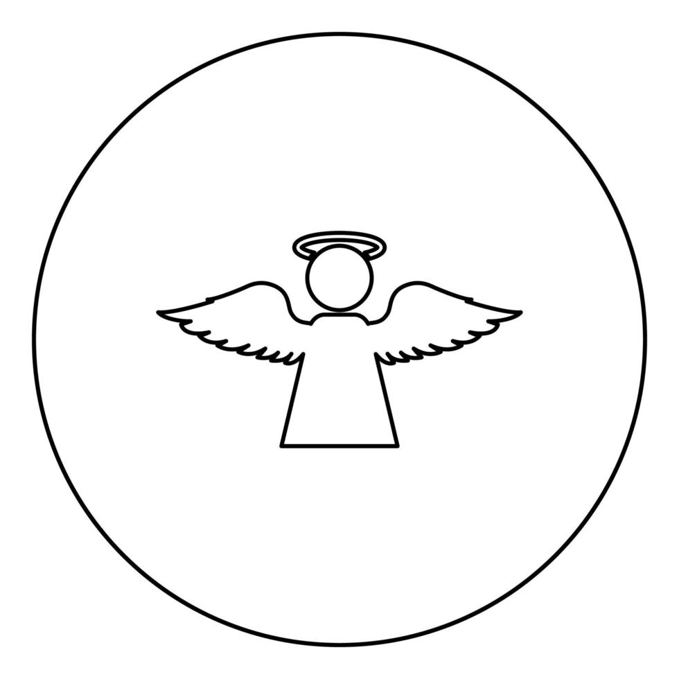 Angel with fly wing icon in circle round outline black color vector illustration flat style image