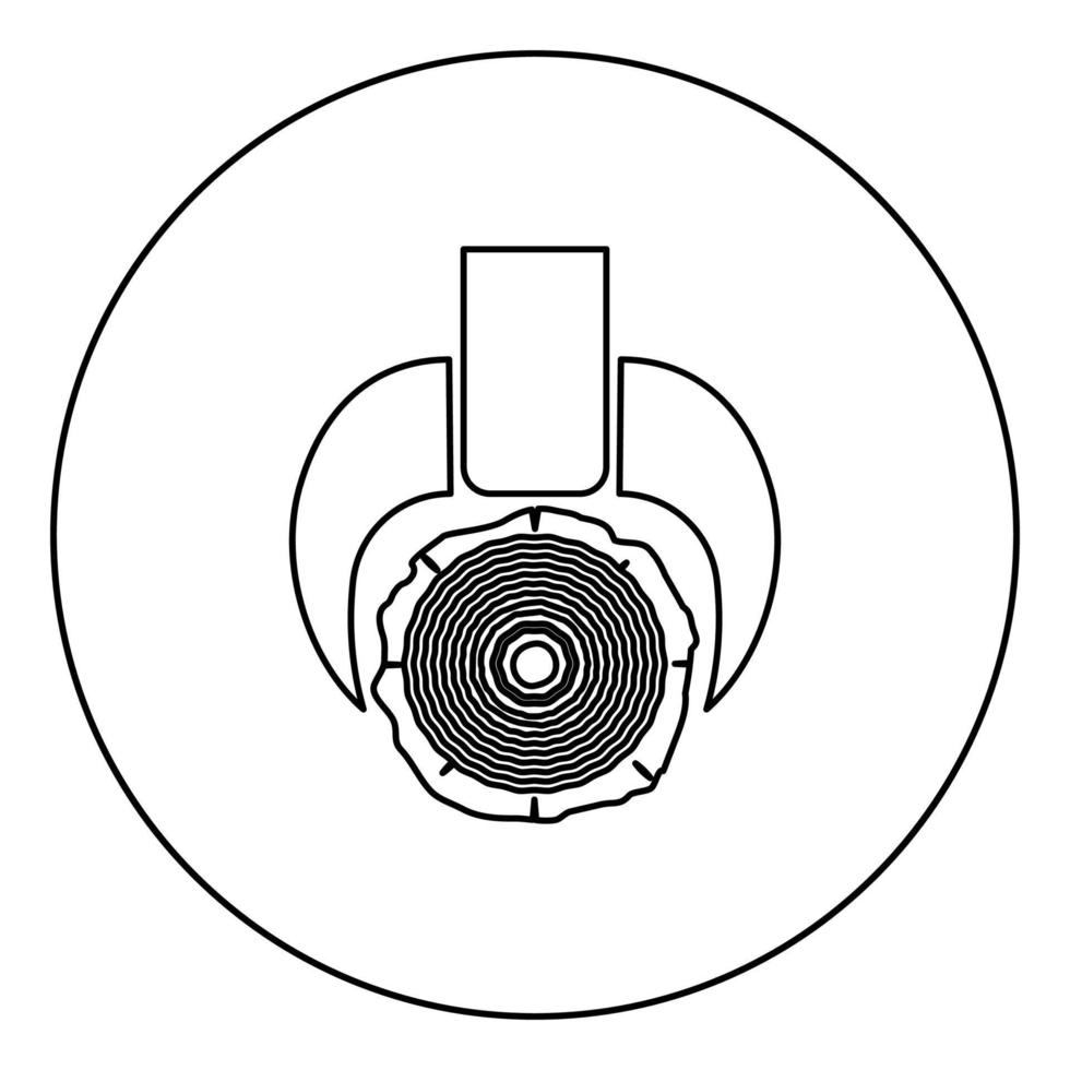 Timber carrying vessel transportation Special cargo Tree trunk lifting device Logging operations Skidder forestry vehicle Lumber forwarder icon in circle round outline black color vector illustration