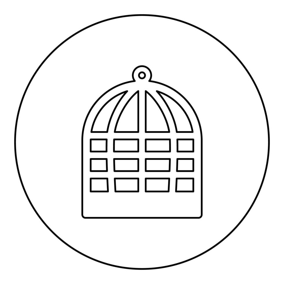 jaula para pájaro silueta vintage cautiverio concepto icono en círculo redondo color negro vector ilustración imagen contorno línea contorno estilo delgado