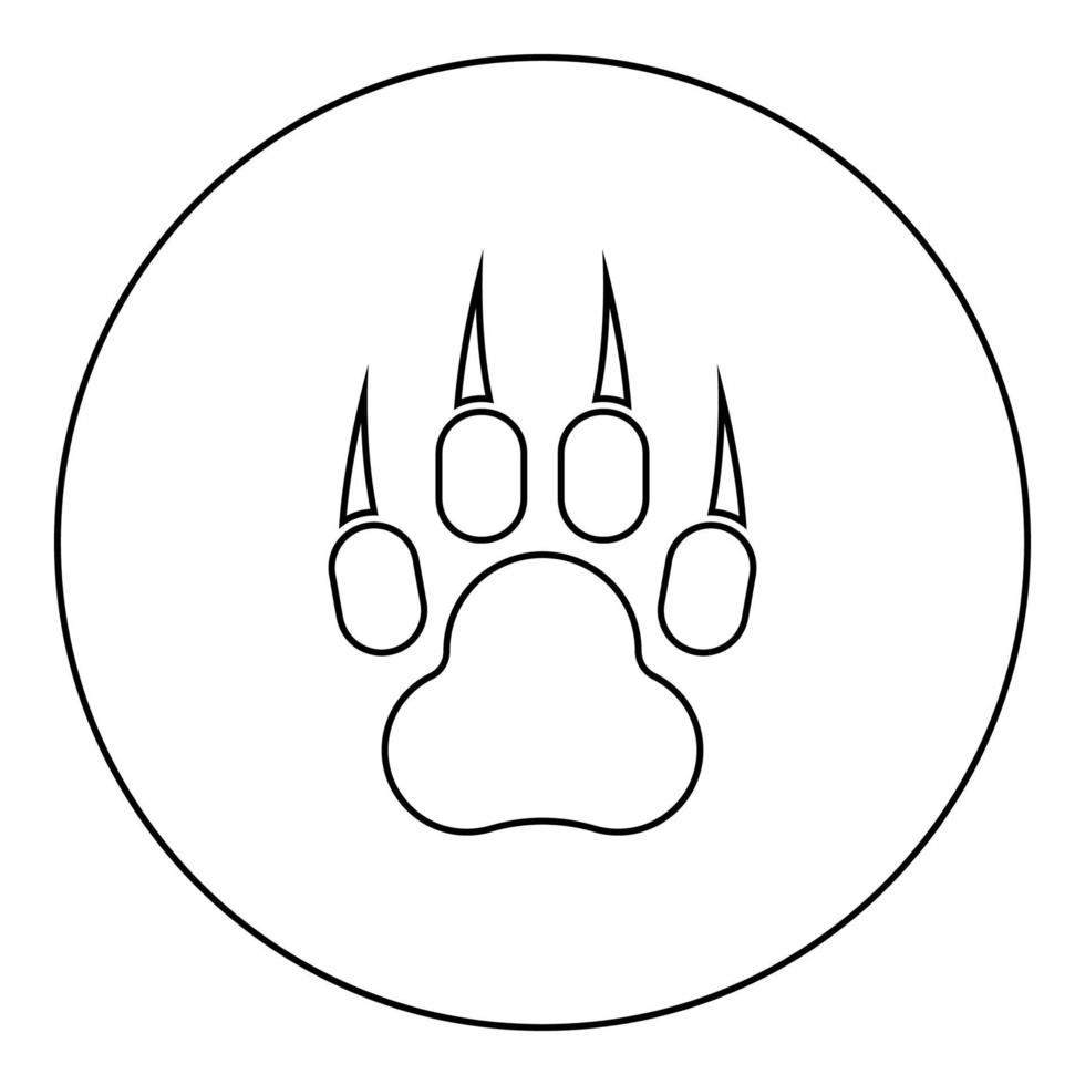 Print animal paw with claws Foot icon in circle round black color vector illustration image outline contour line thin style