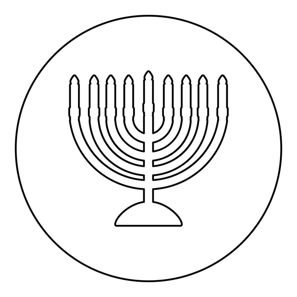 Chanukah menorah Jewish holiday candelabra with candles Israel candle holder icon in circle round black color vector illustration image outline contour line thin style