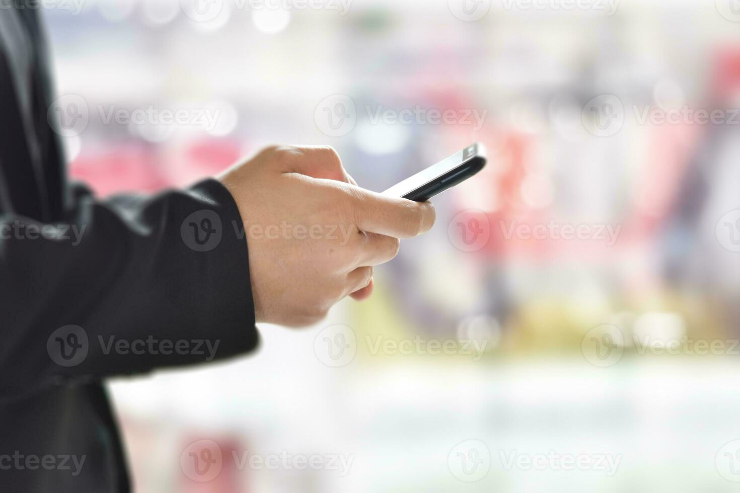 Close up of man hand using smartphone. Idea for business, online banking, technology, send sms. photo