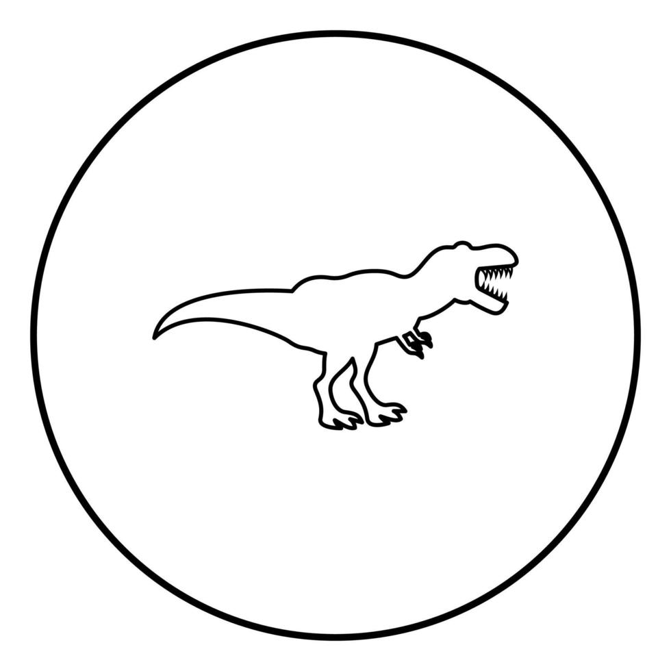 dinosaurio tiranosaurio t rex icono color negro en círculo redondo vector