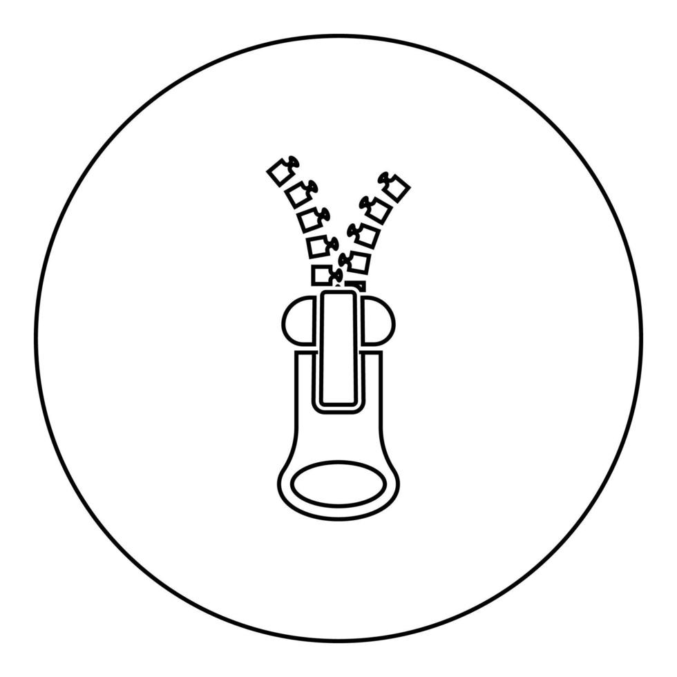 icono de cremallera a medida color negro en círculo redondo vector