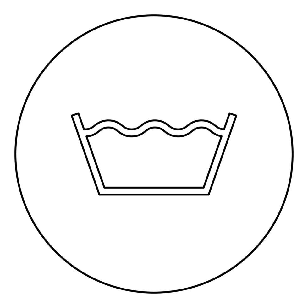 signo de lavado símbolos de cuidado de la ropa concepto de lavado icono de signo de lavandería en círculo contorno redondo color negro ilustración vectorial imagen de estilo plano vector