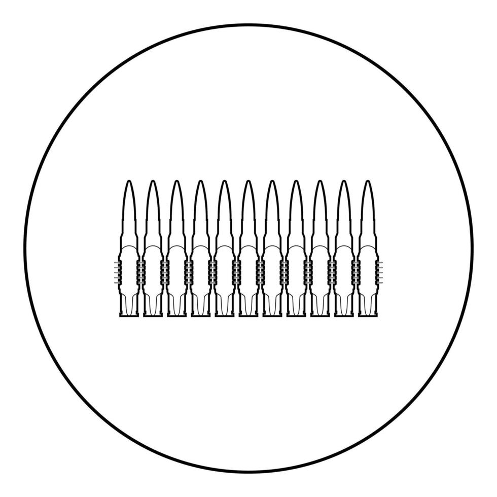 Bullets in row belt Machine gun cartridges Bandoleer War concept icon in circle round outline black color vector illustration flat style image