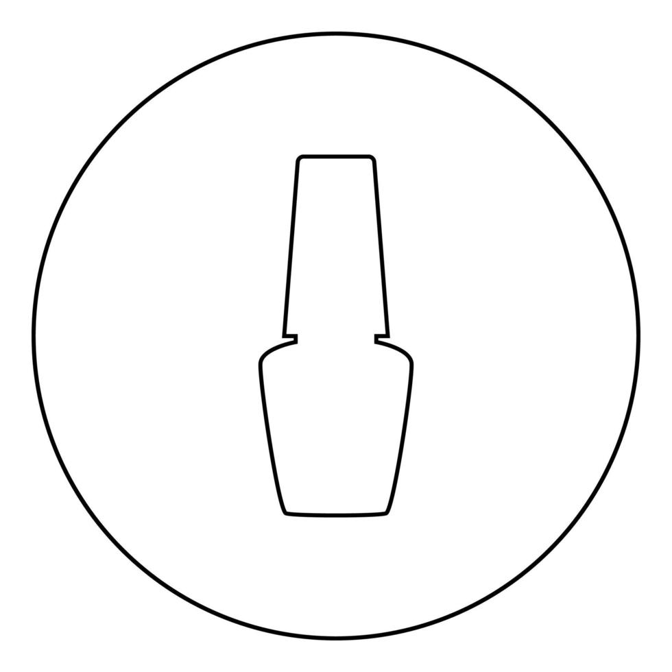Jar with nail polish for manicure Bottle silhouette Hand hygiene Manicure concept Varnish icon in circle round outline black color vector illustration flat style image