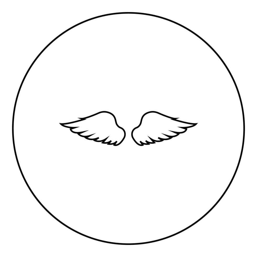 Wings of bird devil angel Pair of spread out animal part Fly concept Freedom idea icon in circle round outline black color vector illustration flat style image