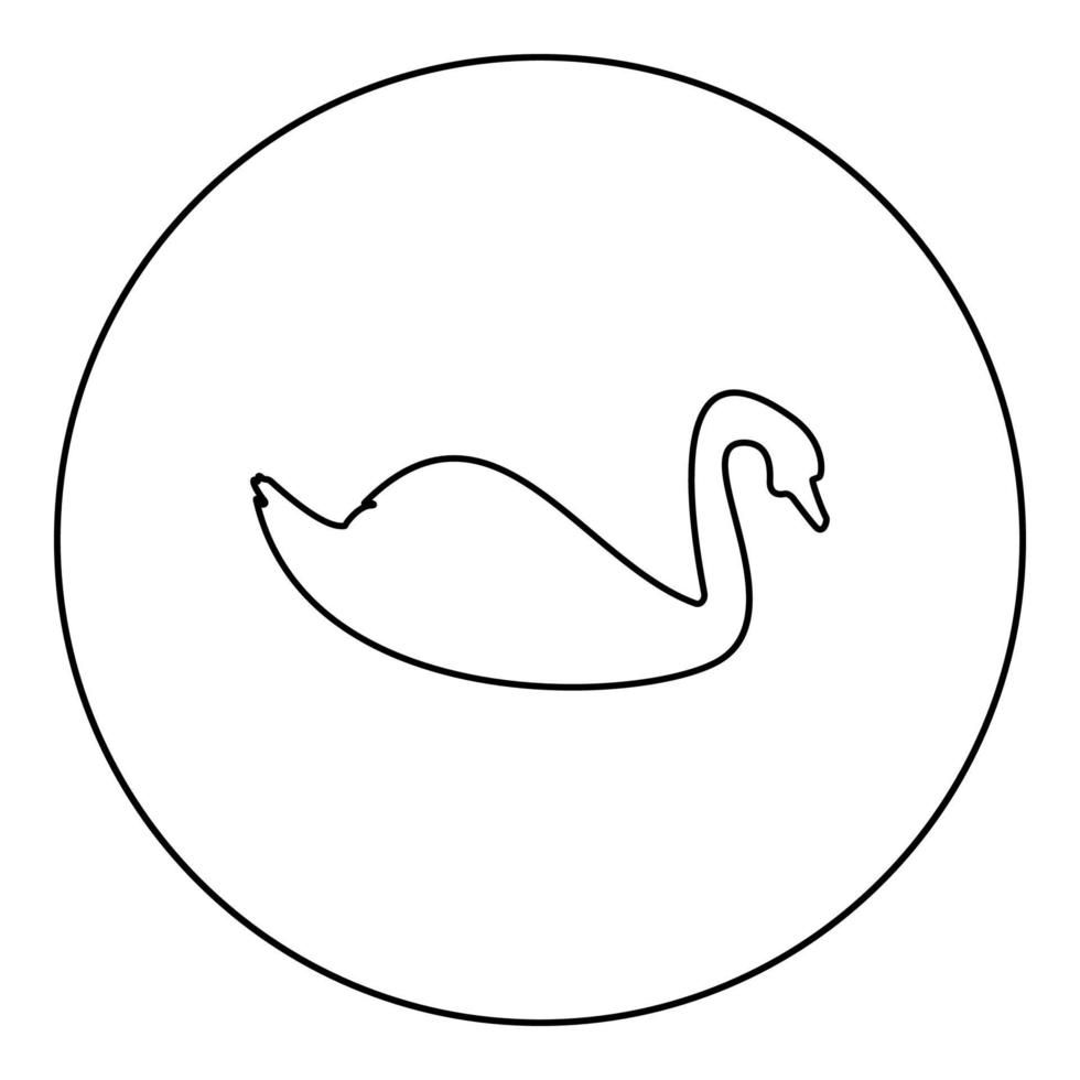 cisne pájaro ave acuática silueta en círculo redondo color negro vector ilustración contorno contorno estilo imagen